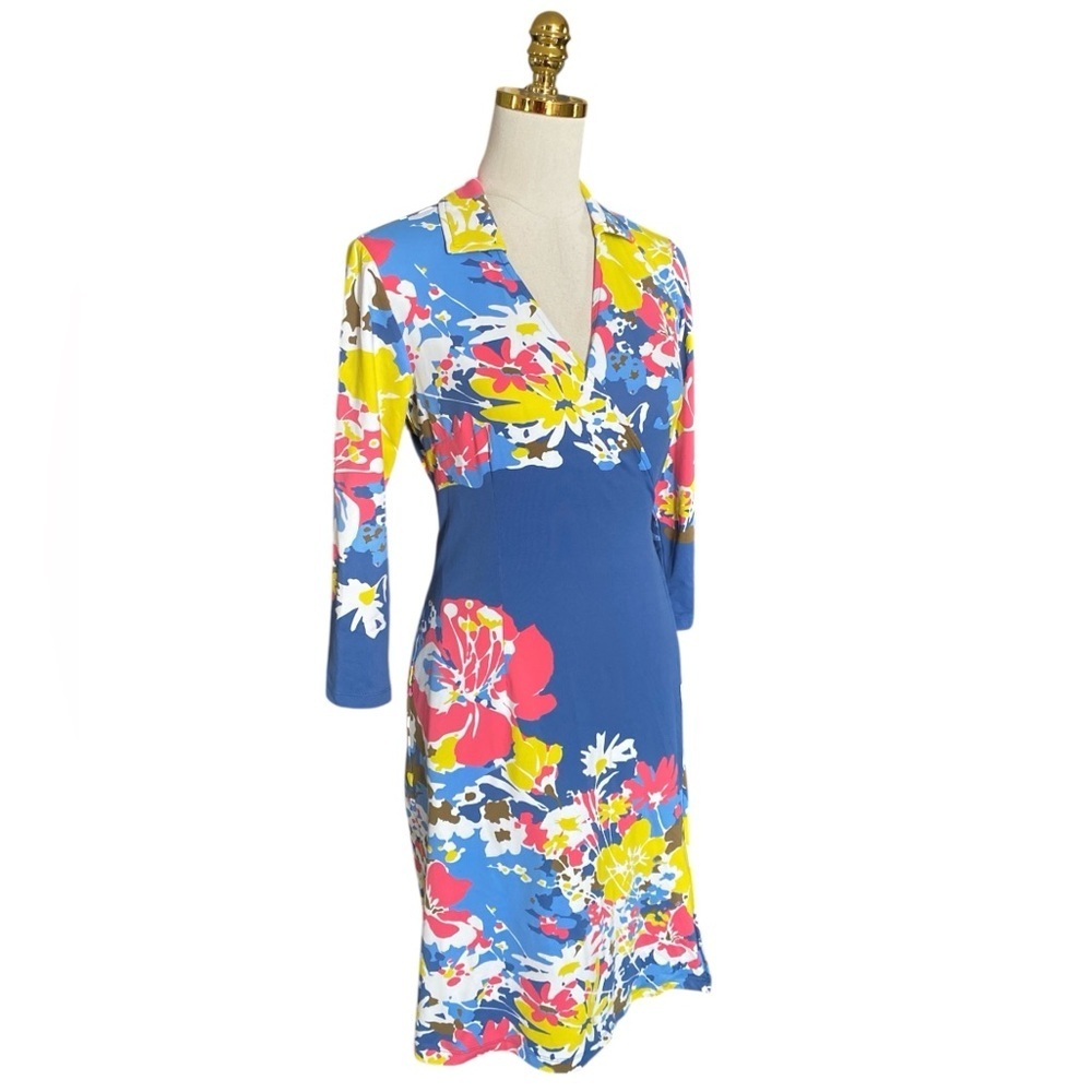 J. McLaughlin Women’s Floral Coastal 3/4 Sleeve Stretch Collared Wrap Dress Sz S - Picture 4 of 11